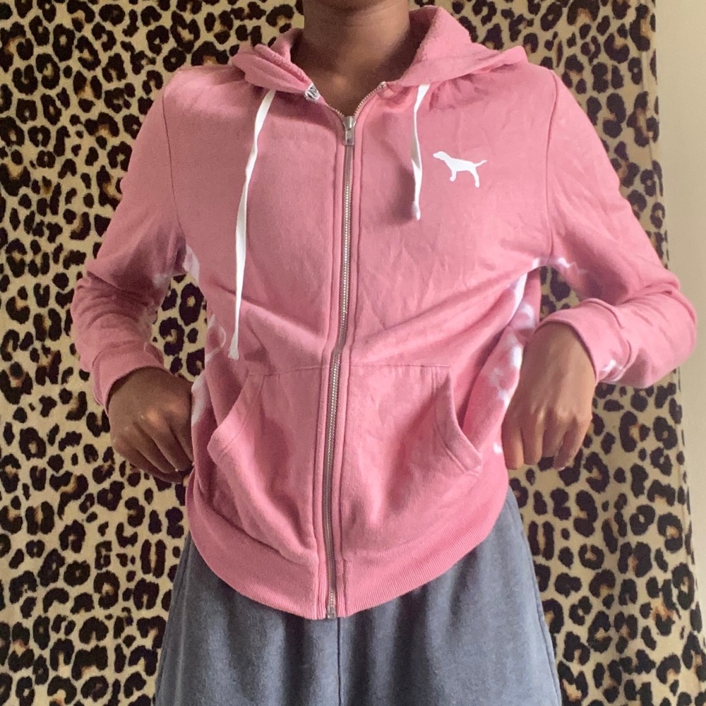 VS PINK Zip Up Pink Tie Dye Hoodie